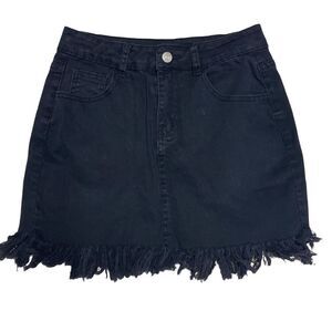 Blue Blush Black Frayed Denim Skirt Size Medium